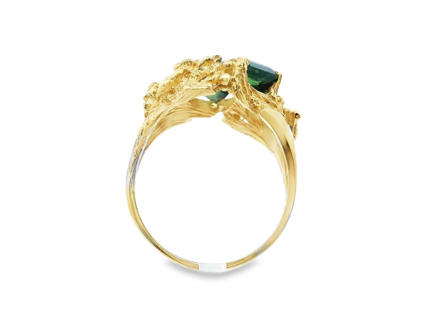 Textured 18k Yellow Gold Green Tourmaline & Diamond Ring