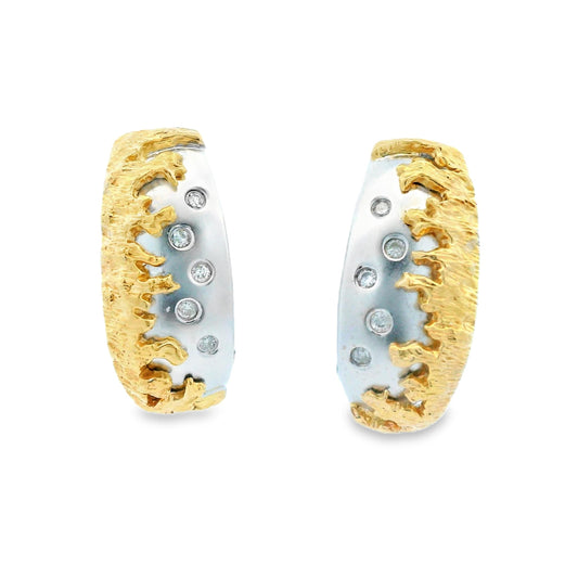 14k Yellow & White Gold Two Tone Diamond Earrings