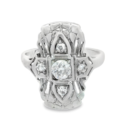 Old European Cut 14k White Gold Antique Diamond Ring