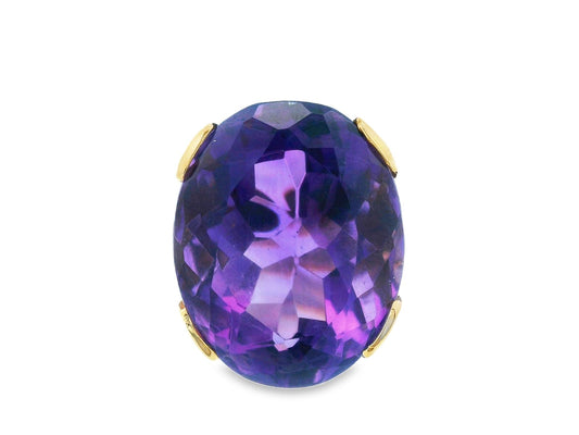 18k Yellow Gold Solitaire Amethyst Ring 32.4CT
