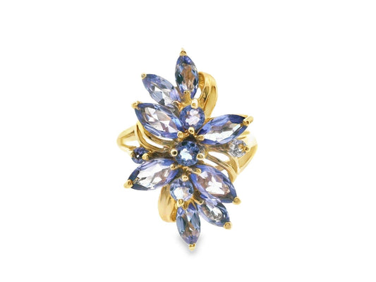 14k Yellow Gold Tanzanite cluster Ring