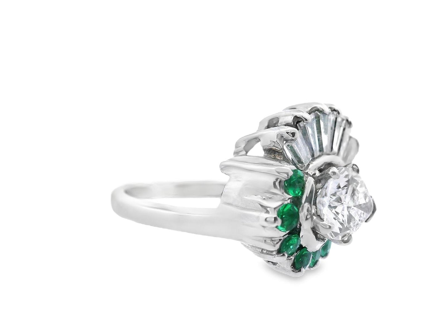 14k White Gold Pear Shaped Diamond and Emerald Ring with GIA Report