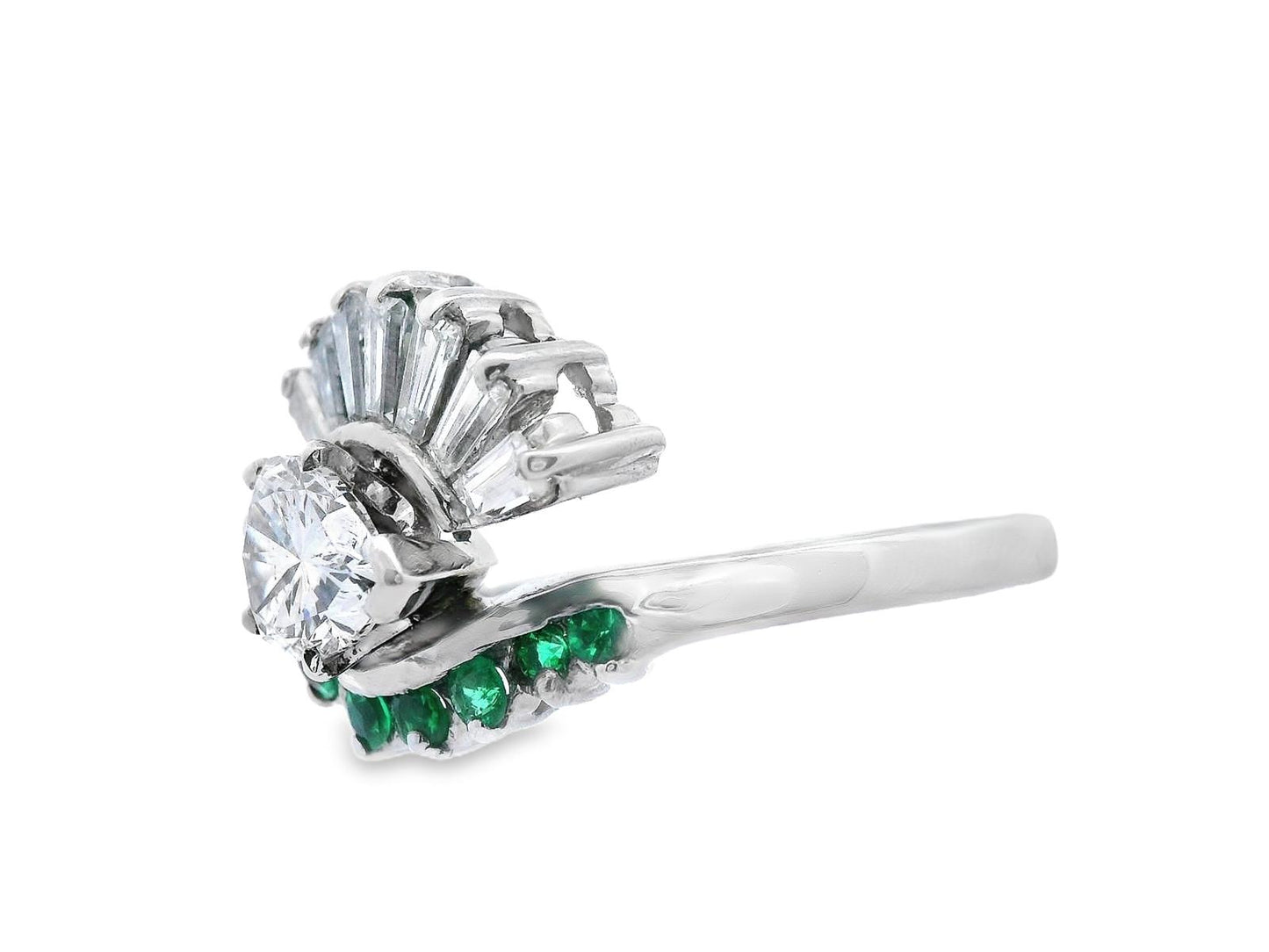 14k White Gold Pear Shaped Diamond and Emerald Ring with GIA Report