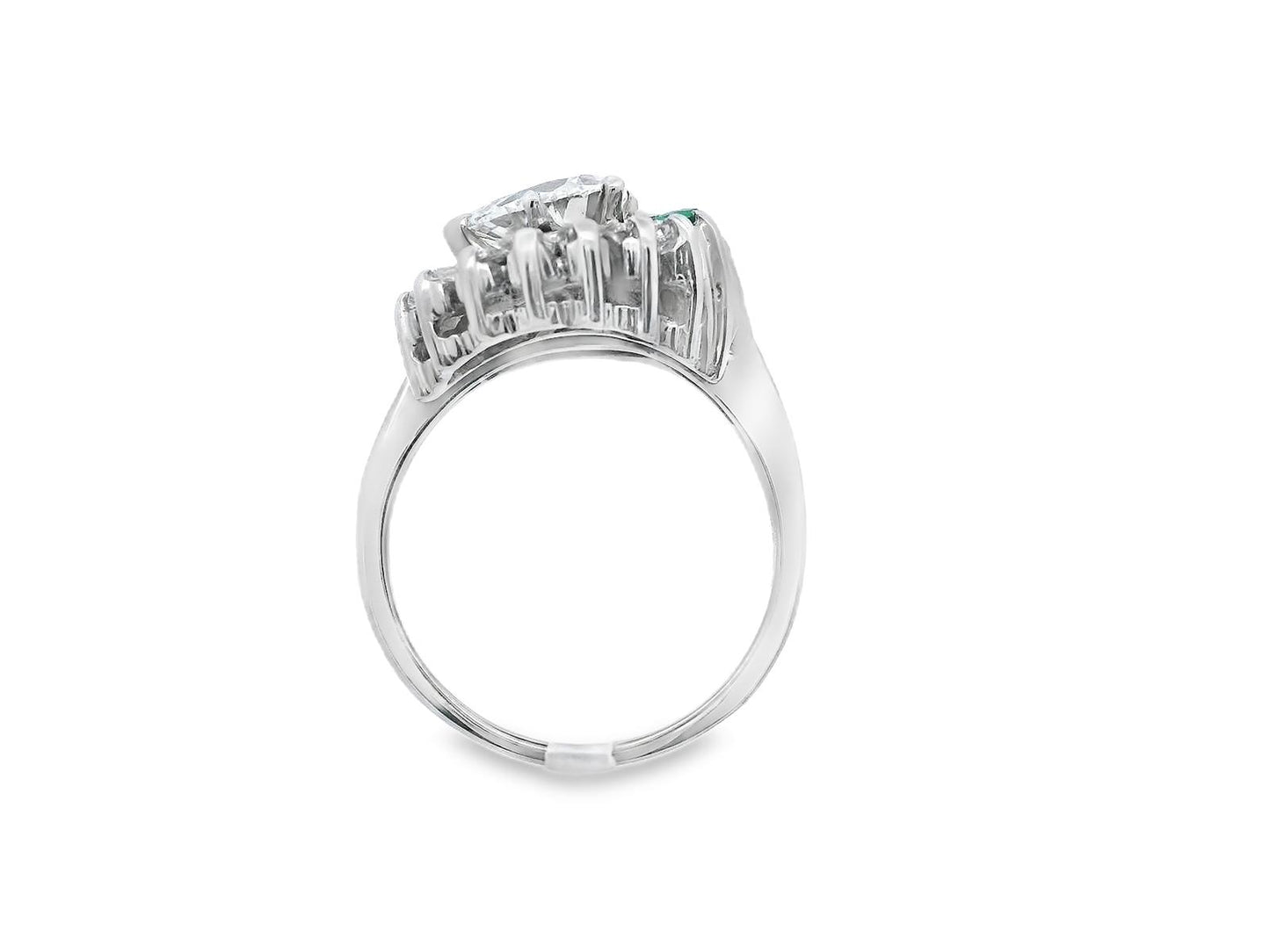 14k White Gold Pear Shaped Diamond and Emerald Ring with GIA Report