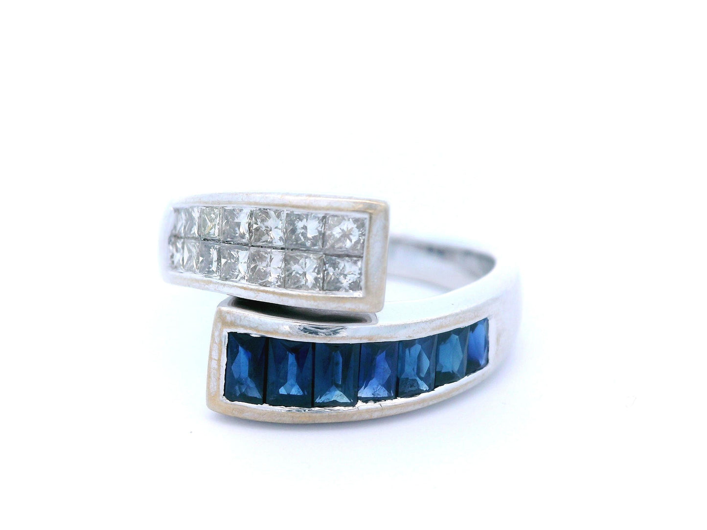 14K White Gold Natural Sapphire & Diamond Bypass Ring