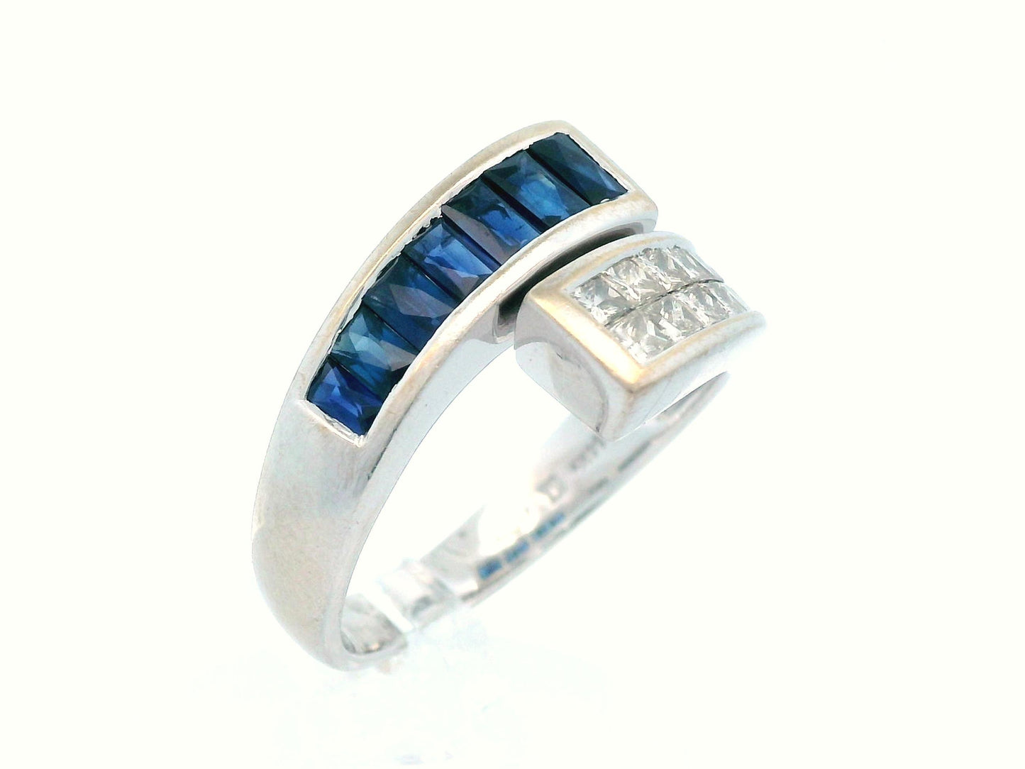 14K White Gold Natural Sapphire & Diamond Bypass Ring
