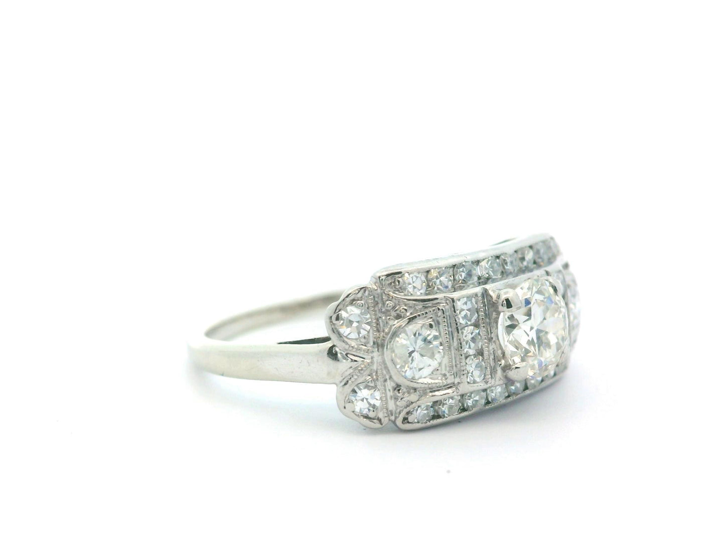 14k White Gold & Palladium Vintage Diamond Ring