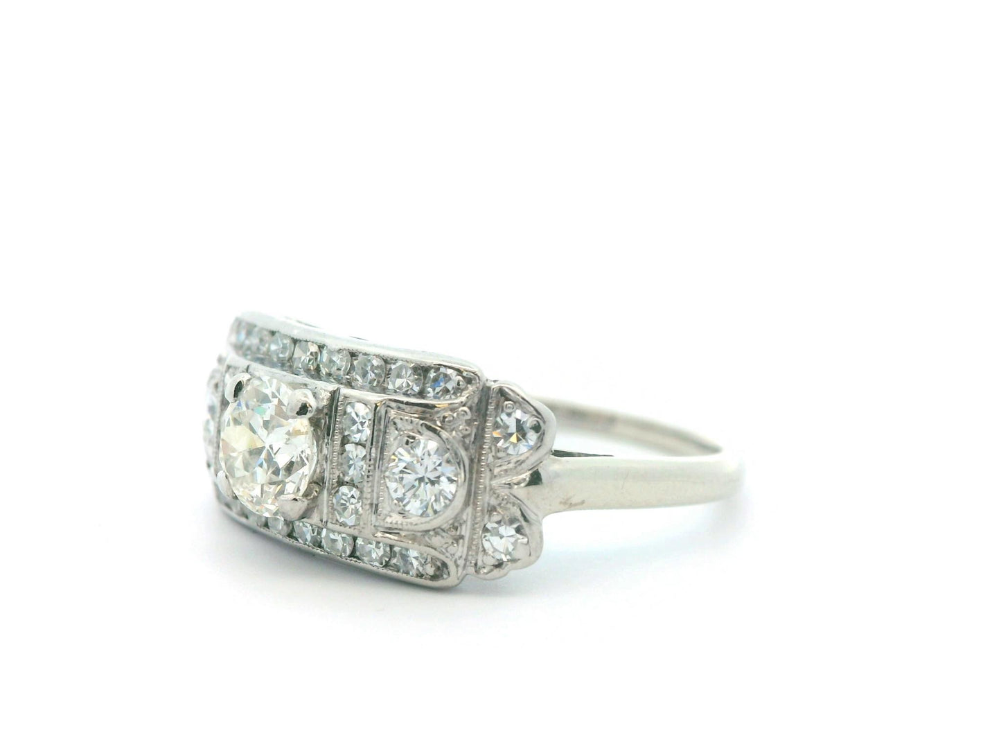 14k White Gold & Palladium Vintage Diamond Ring