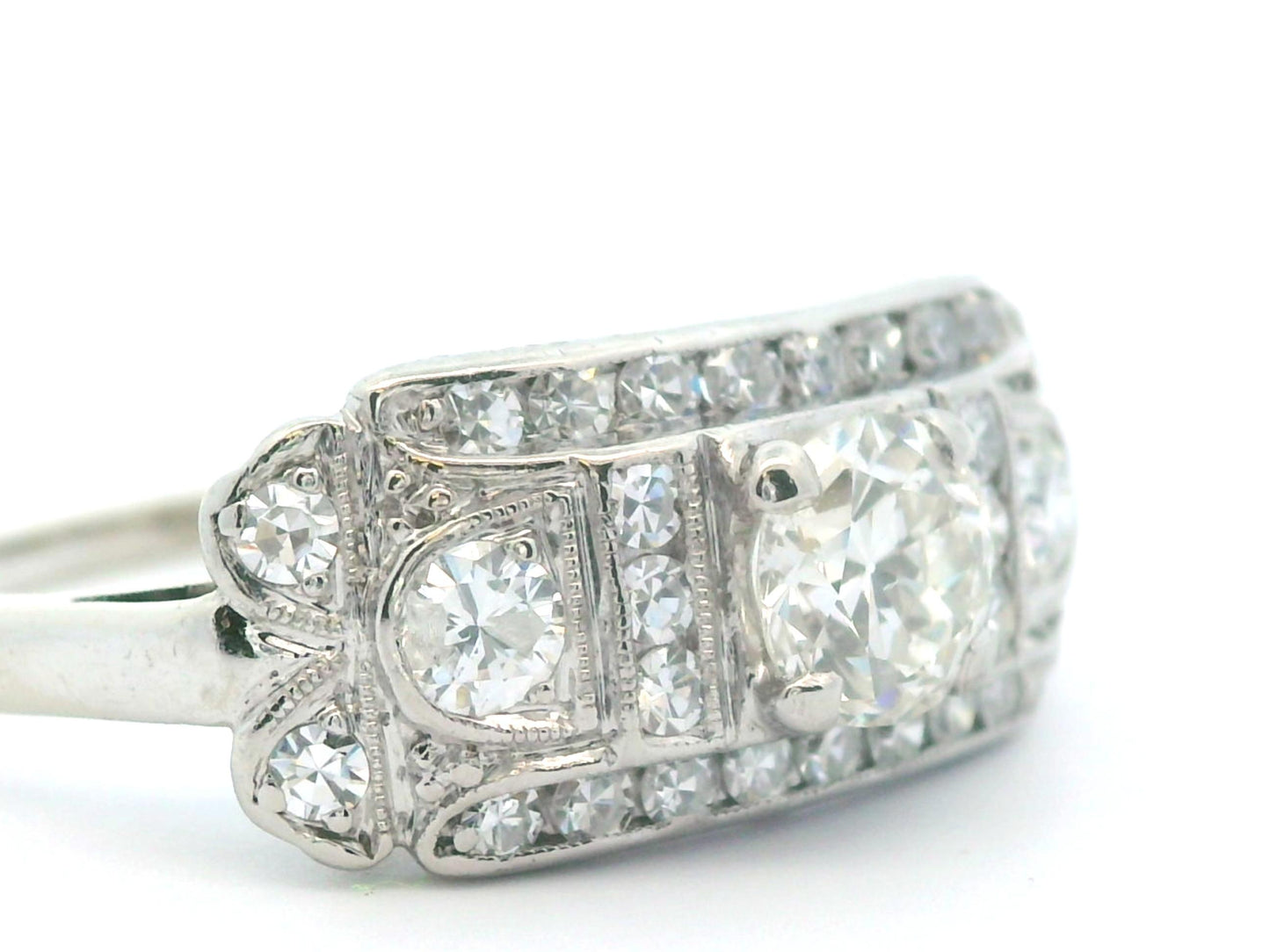 14k White Gold & Palladium Vintage Diamond Ring