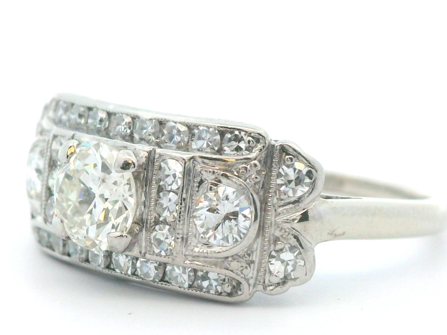 14k White Gold & Palladium Vintage Diamond Ring