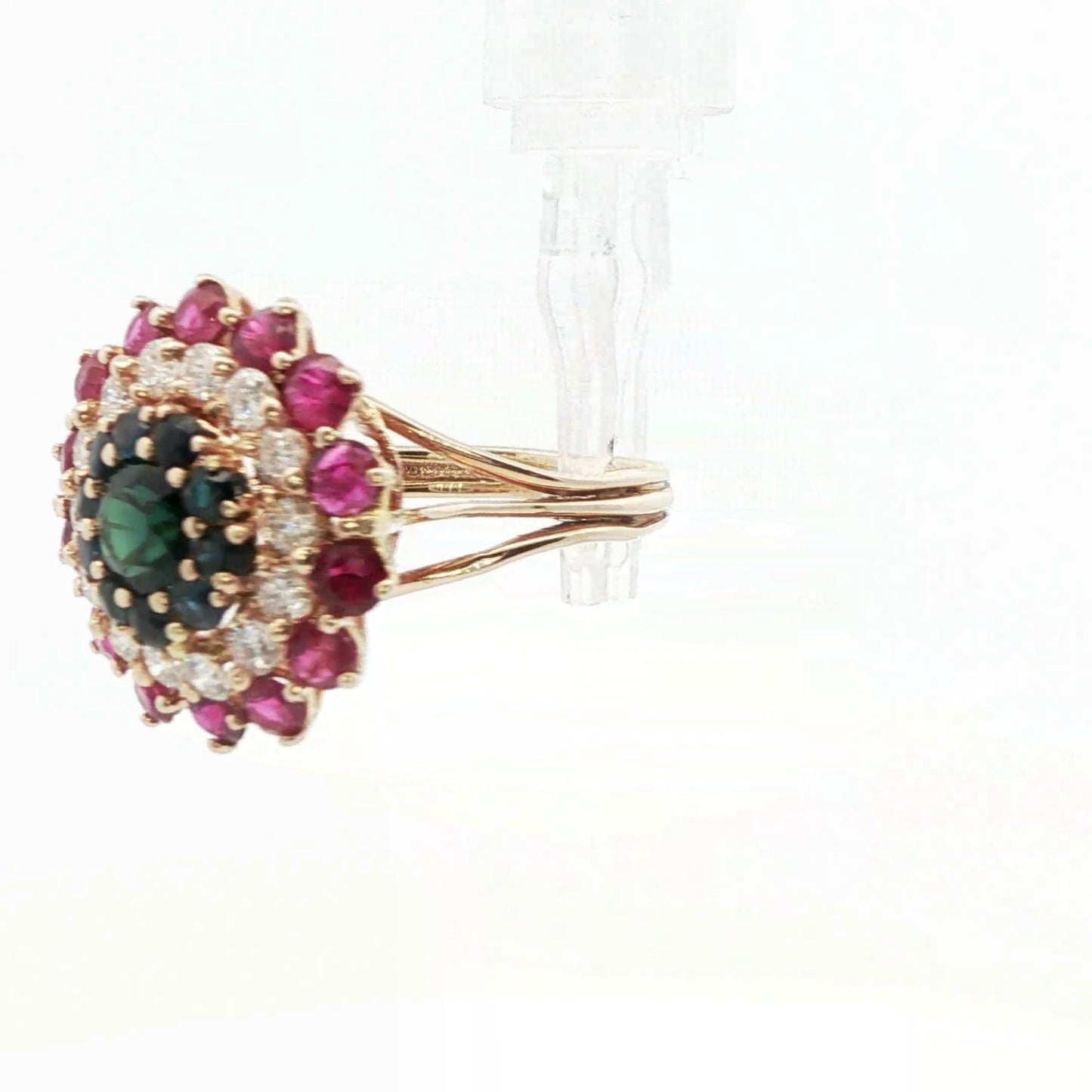 14k Yellow Gold Sapphire, Diamond and Ruby Ring
