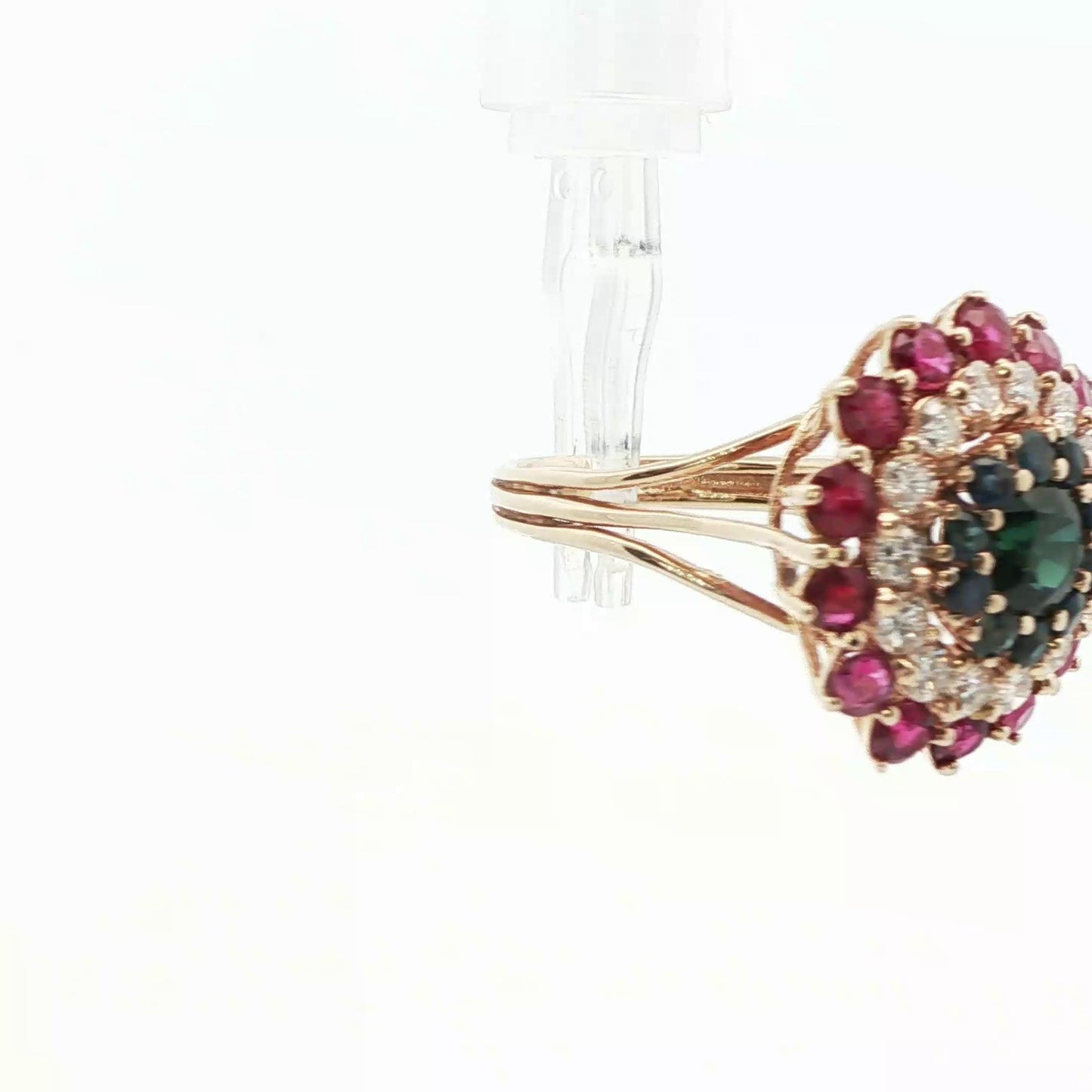 14k Yellow Gold Sapphire, Diamond and Ruby Ring