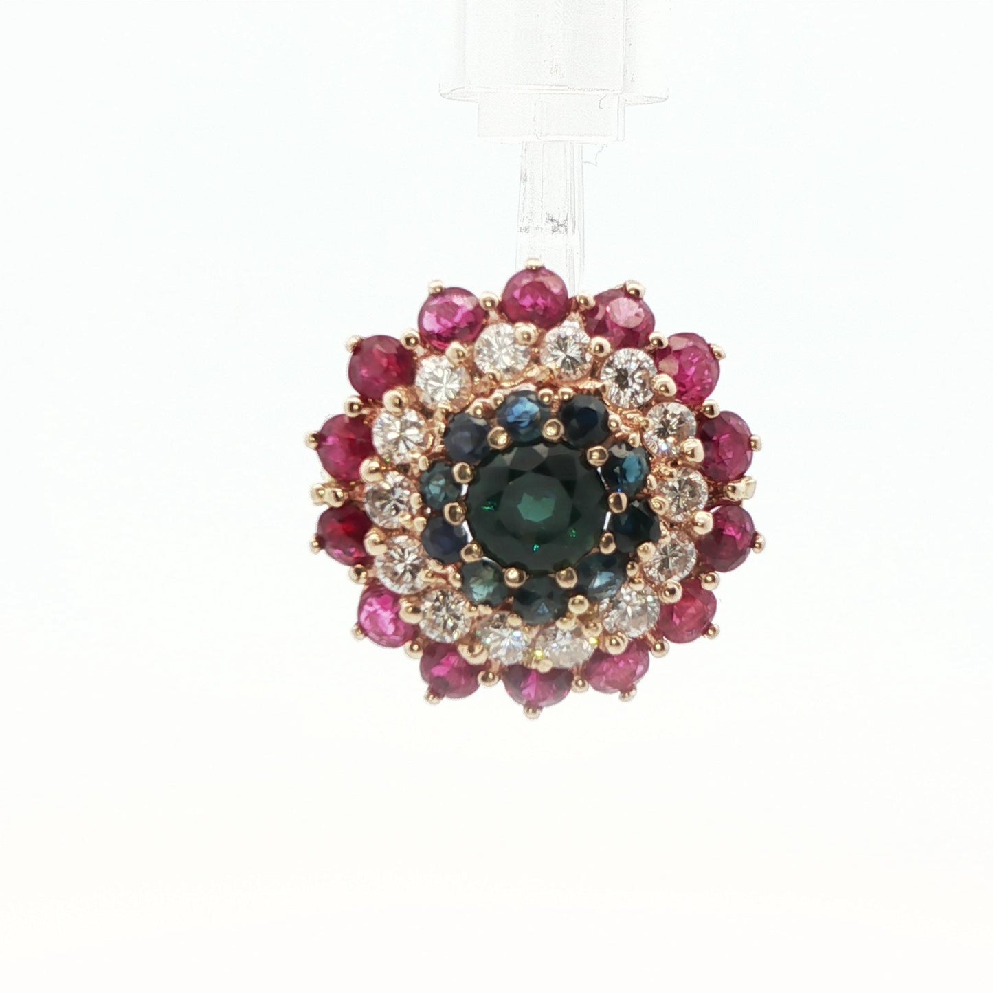 14k Yellow Gold Sapphire, Diamond and Ruby Ring