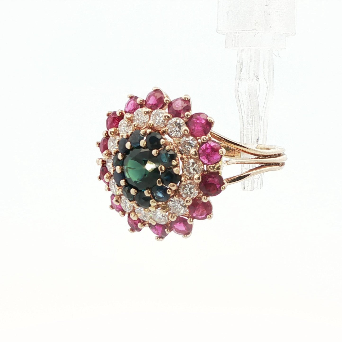 14k Yellow Gold Sapphire, Diamond and Ruby Ring
