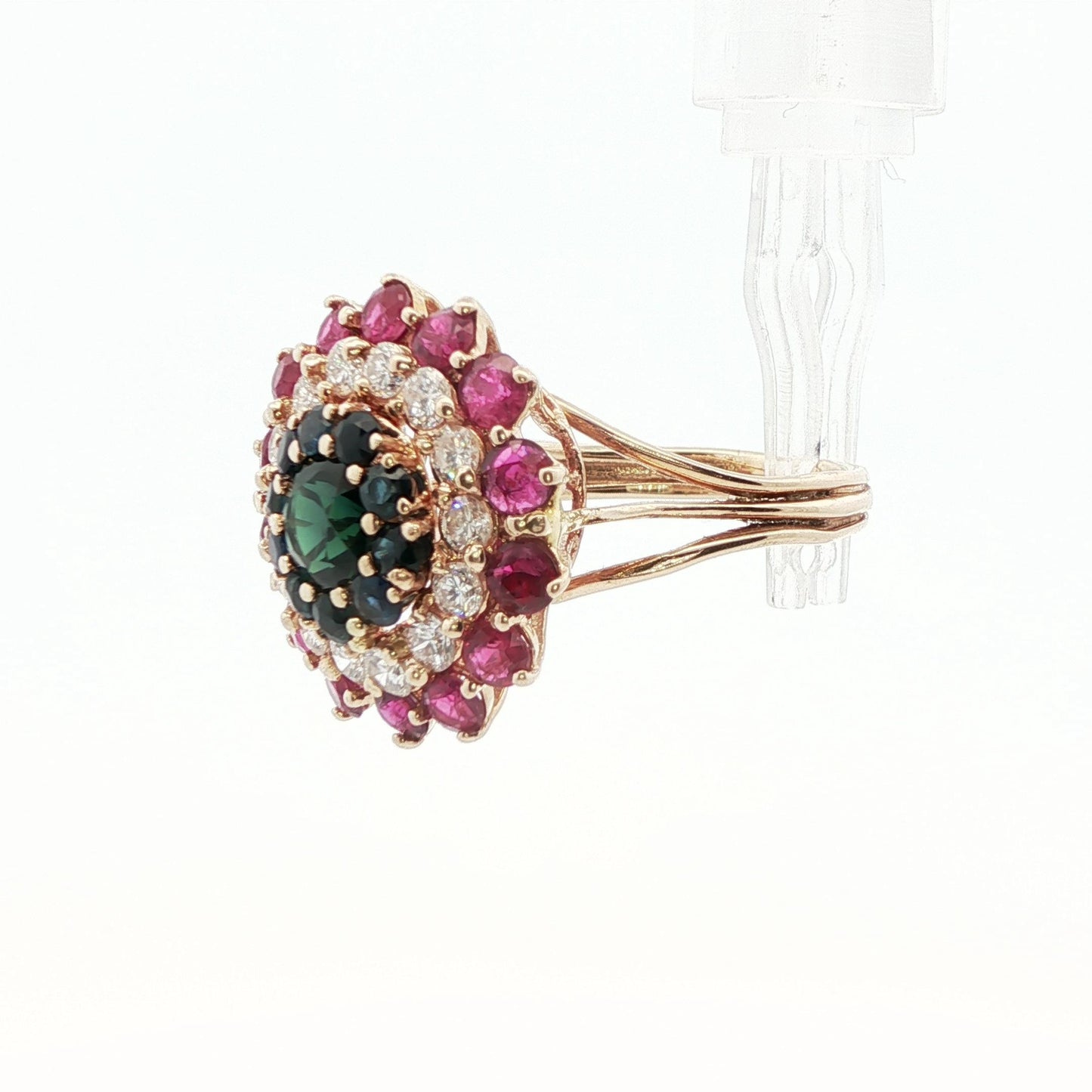 14k Yellow Gold Sapphire, Diamond and Ruby Ring