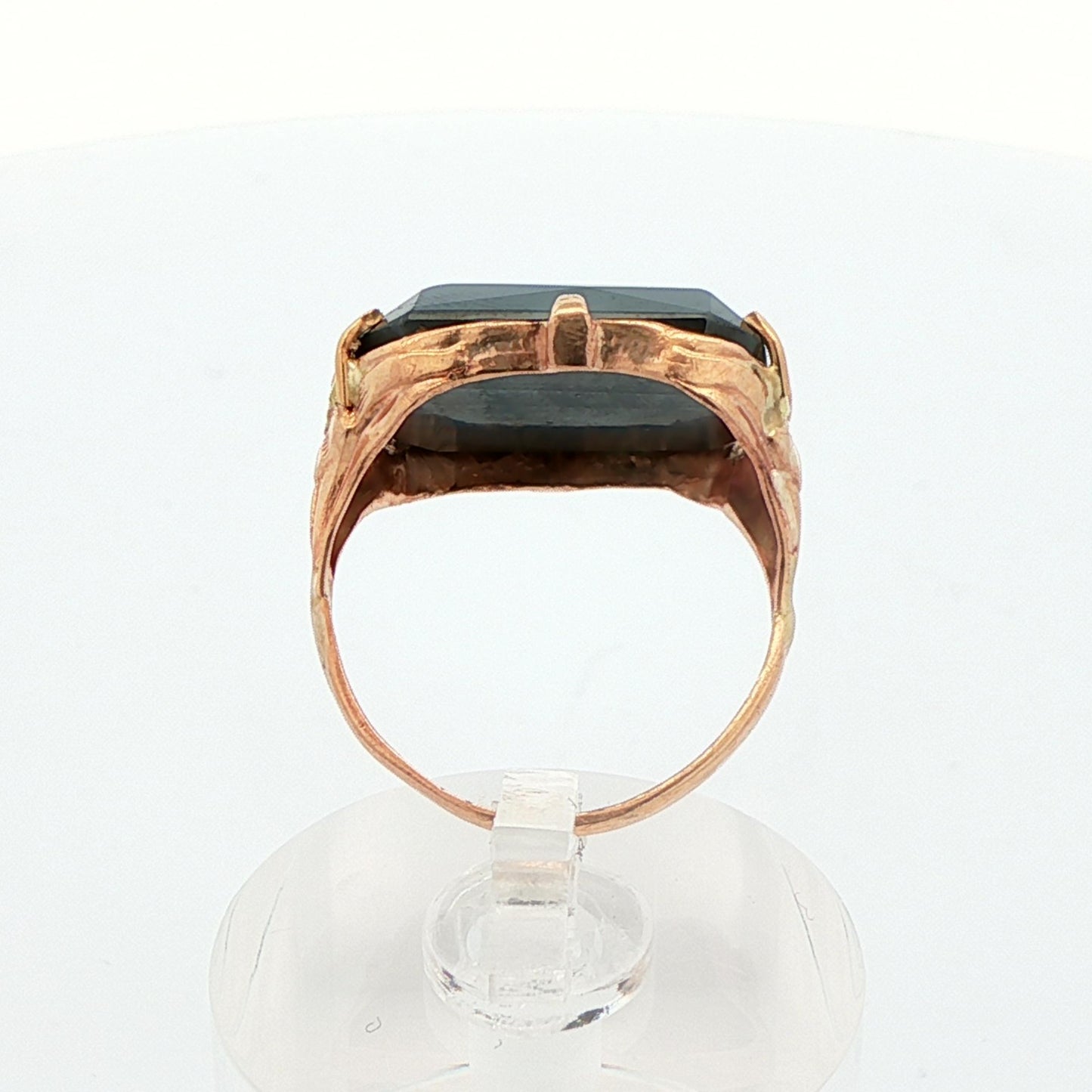 10K Yellow + Green Gold Natural Hematite Ring 1920s Art Deco