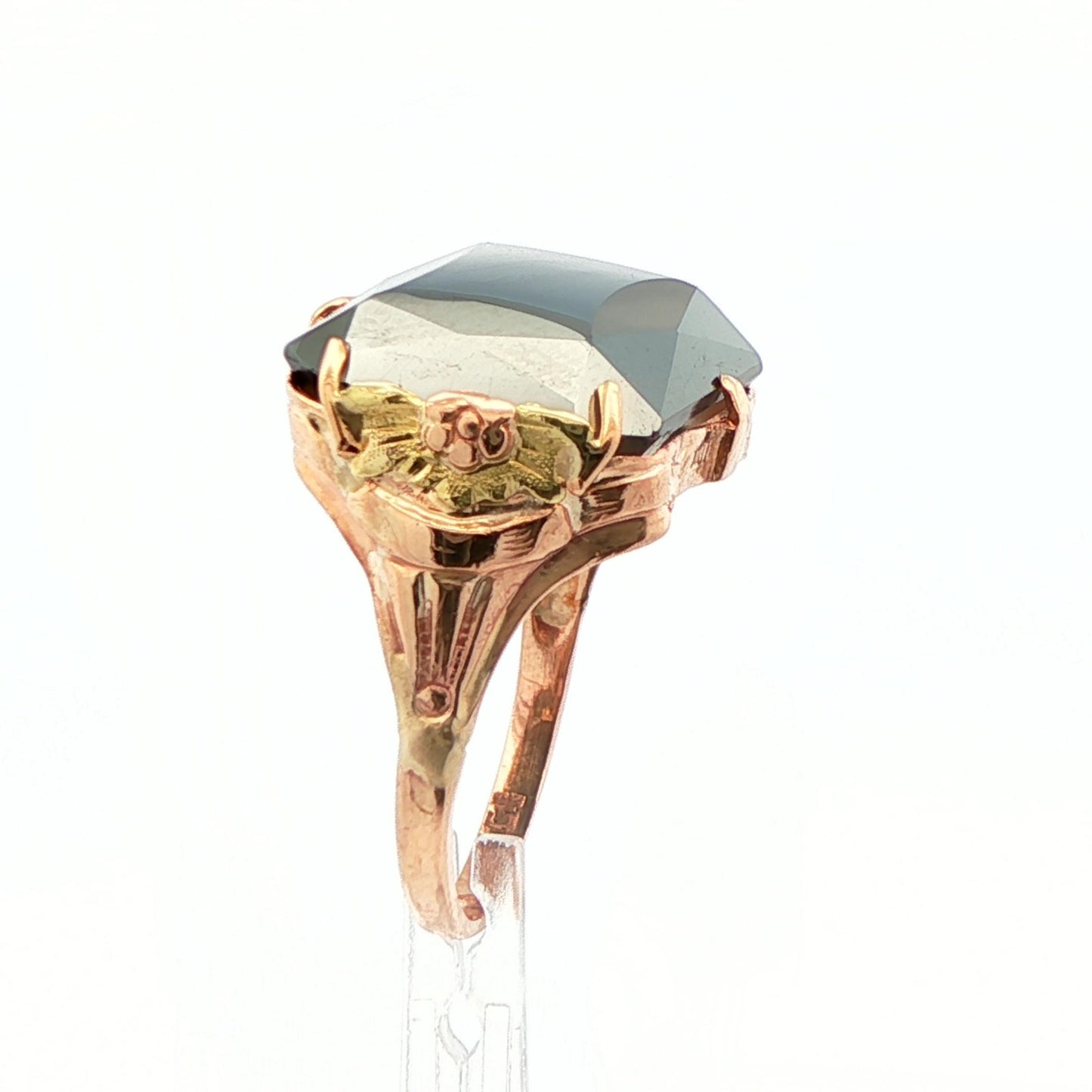 10K Yellow + Green Gold Natural Hematite Ring 1920s Art Deco