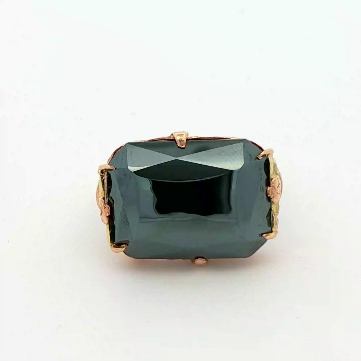 10K Yellow + Green Gold Natural Hematite Ring 1920s Art Deco