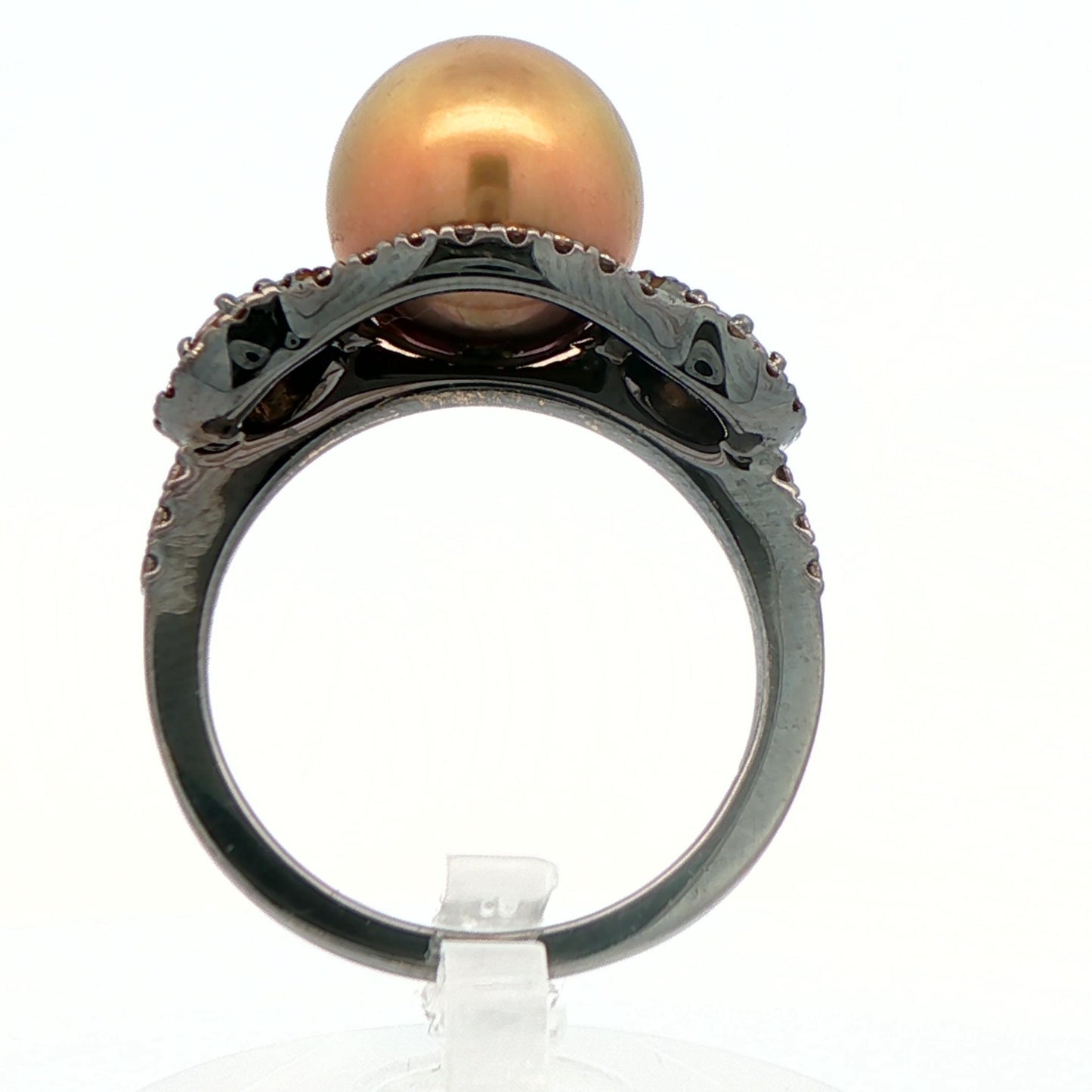 18k White Gold Black Rhodium Gold Pearl & Chocolate Diamond Ring