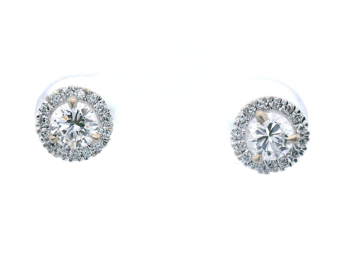 14k White Gold Natural Diamond Halo Stud Earrings