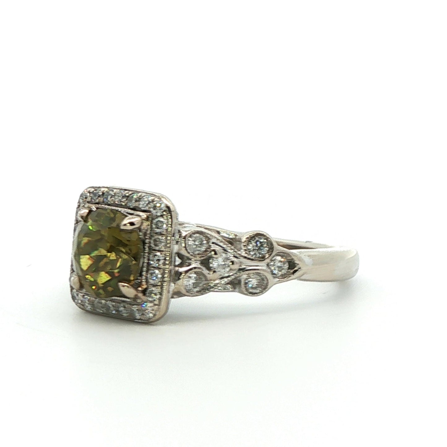 14k White Gold Demantoid Garnet & Diamond Ring