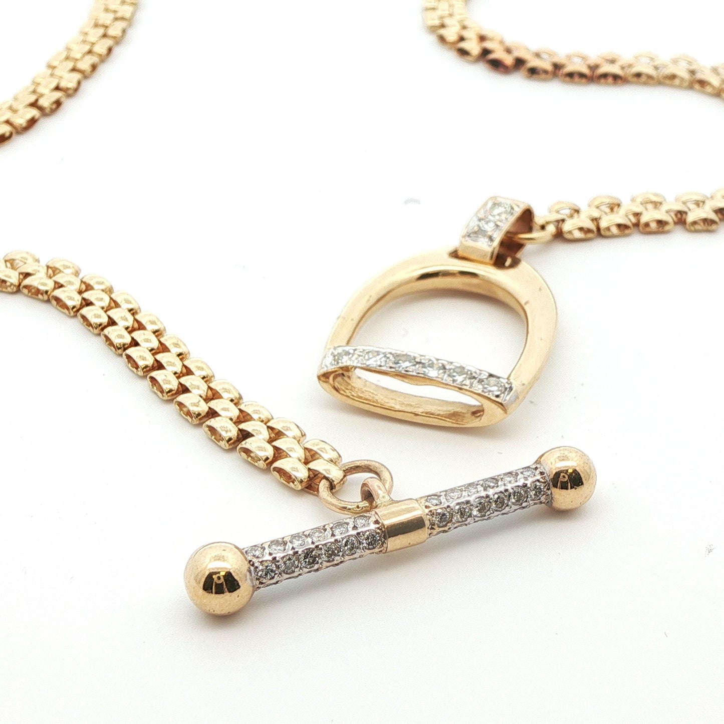 14k Yellow Gold & Diamond Stirrup Toggle Necklace