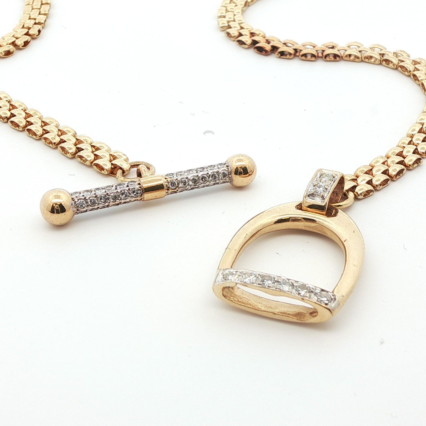 14k Yellow Gold & Diamond Stirrup Toggle Necklace