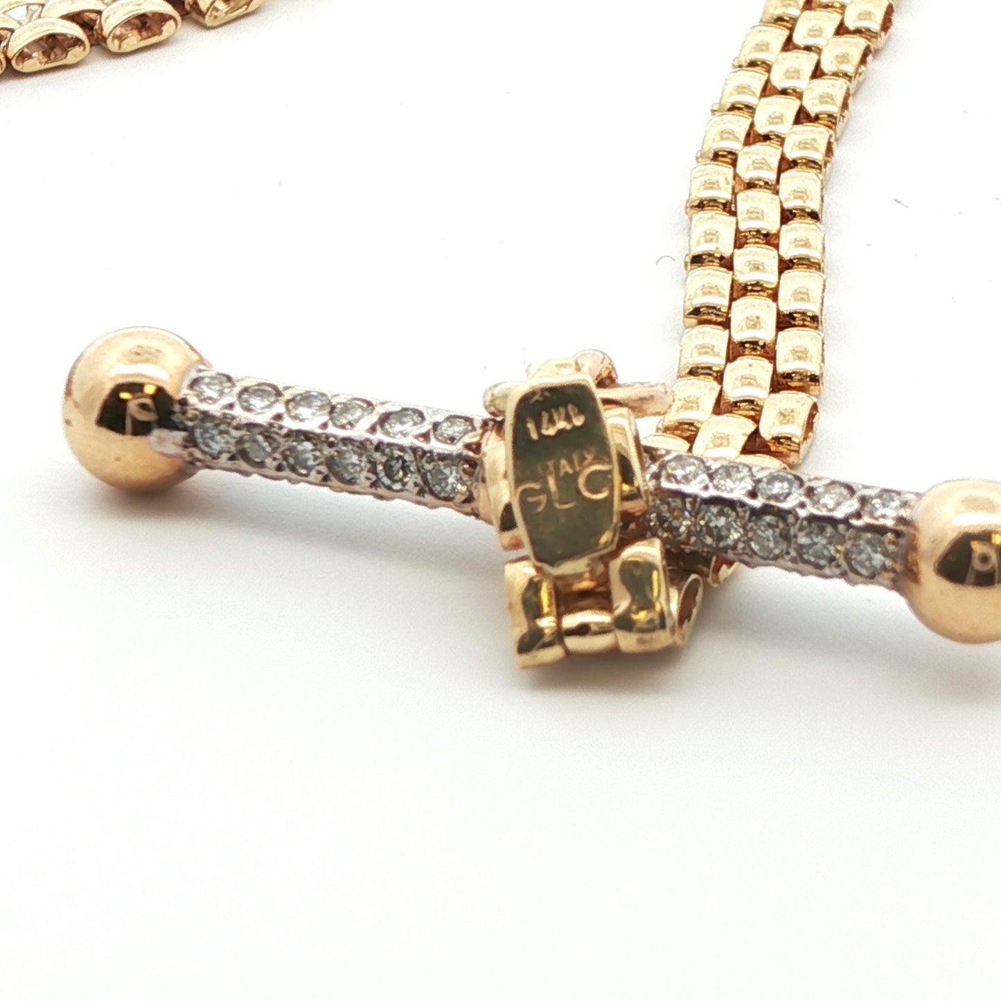 14k Yellow Gold & Diamond Stirrup Toggle Necklace