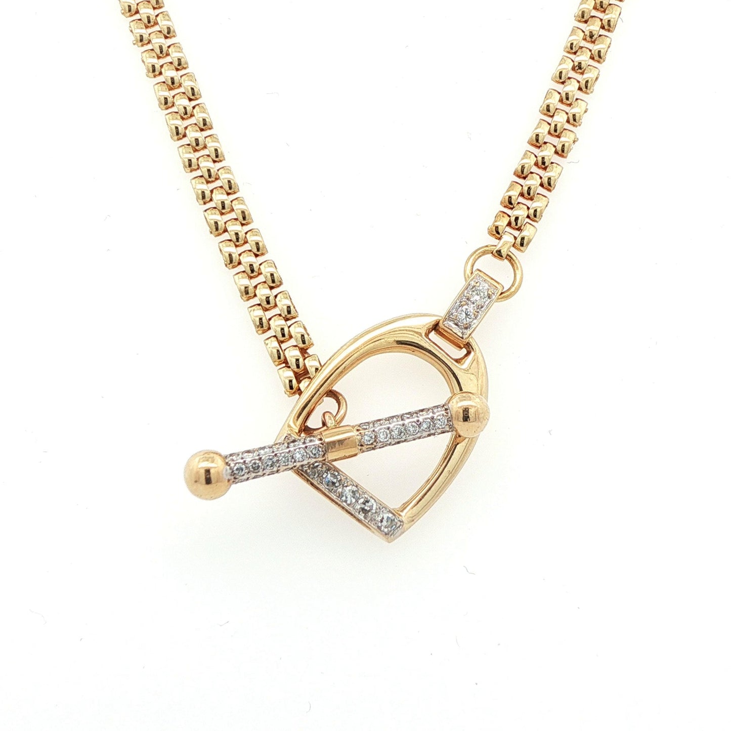 14k Yellow Gold & Diamond Stirrup Toggle Necklace