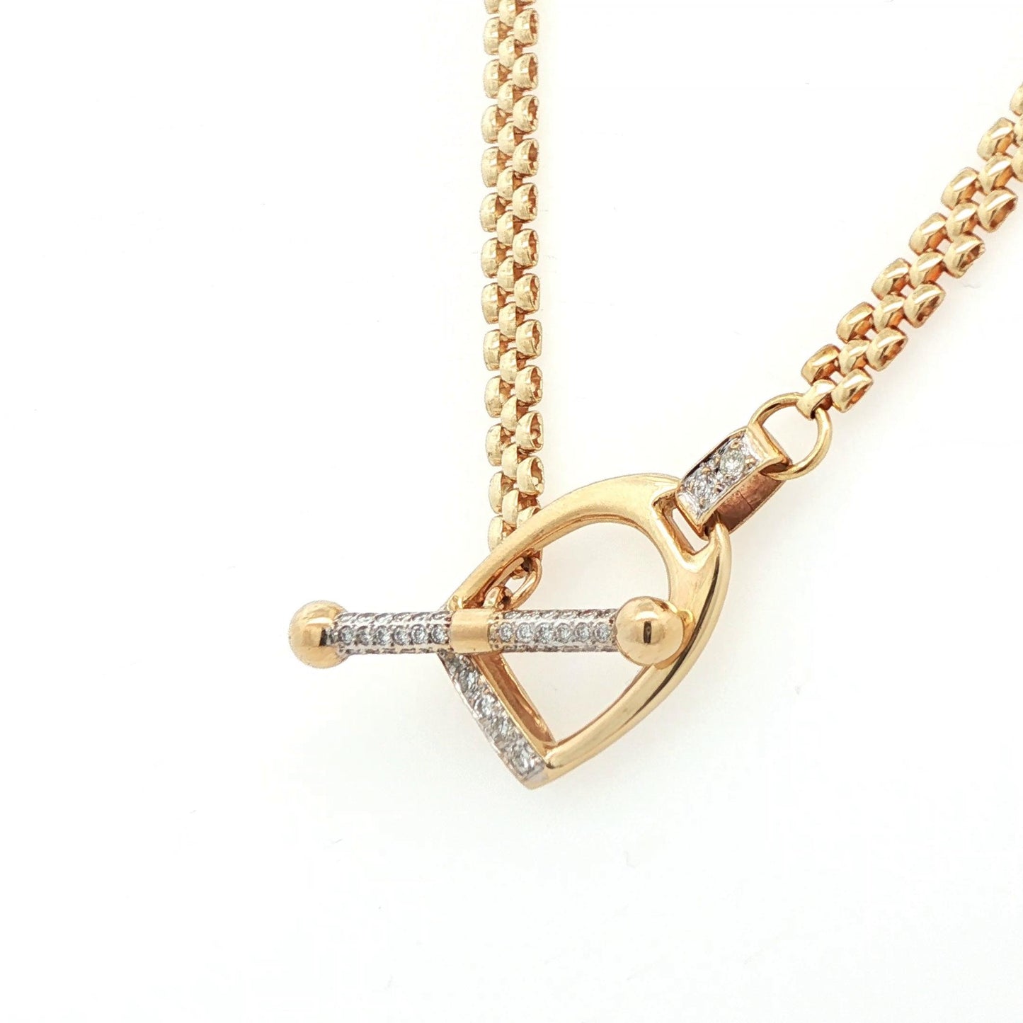 14k Yellow Gold & Diamond Stirrup Toggle Necklace