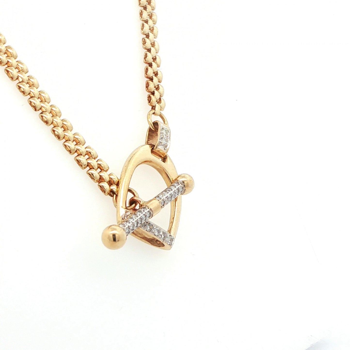 14k Yellow Gold & Diamond Stirrup Toggle Necklace