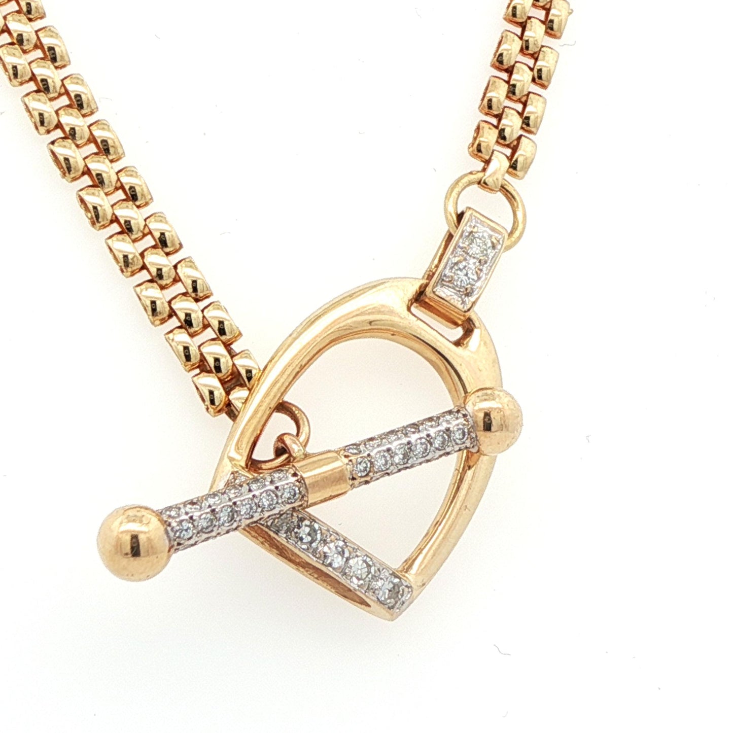 14k Yellow Gold & Diamond Stirrup Toggle Necklace