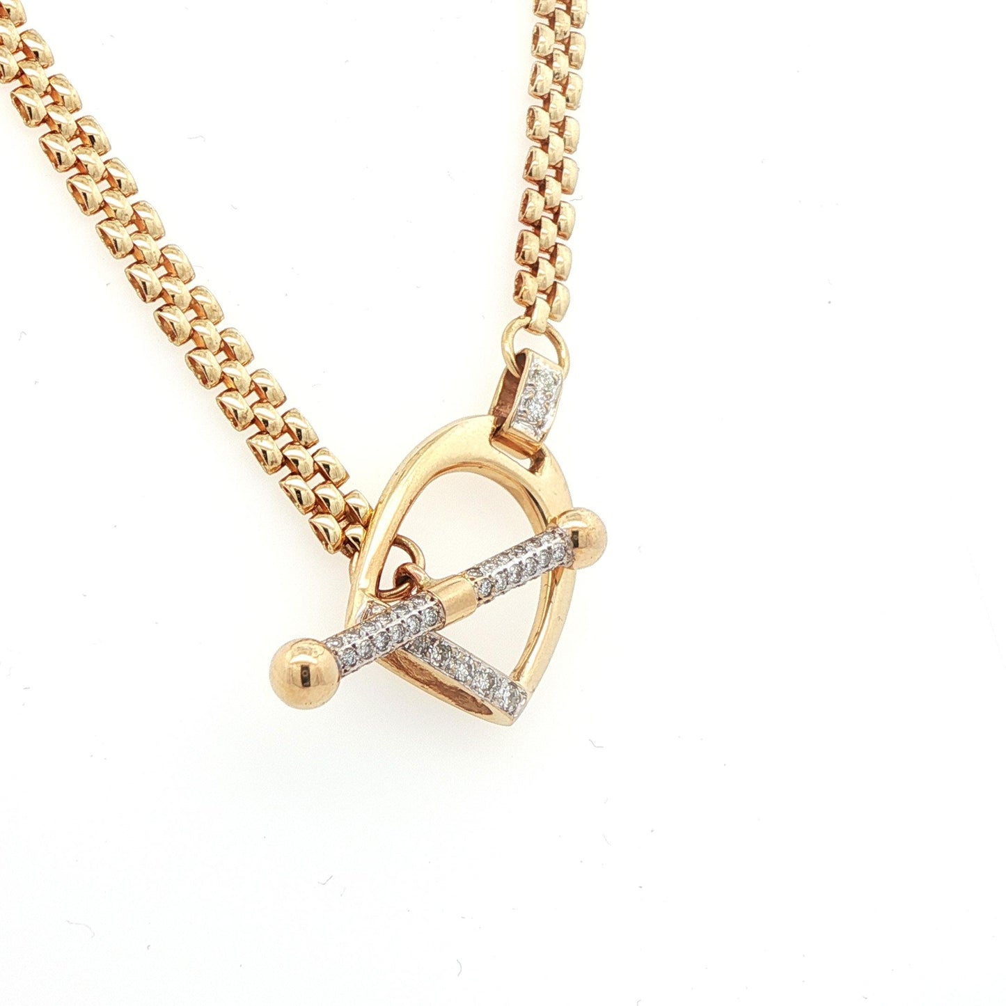 14k Yellow Gold & Diamond Stirrup Toggle Necklace