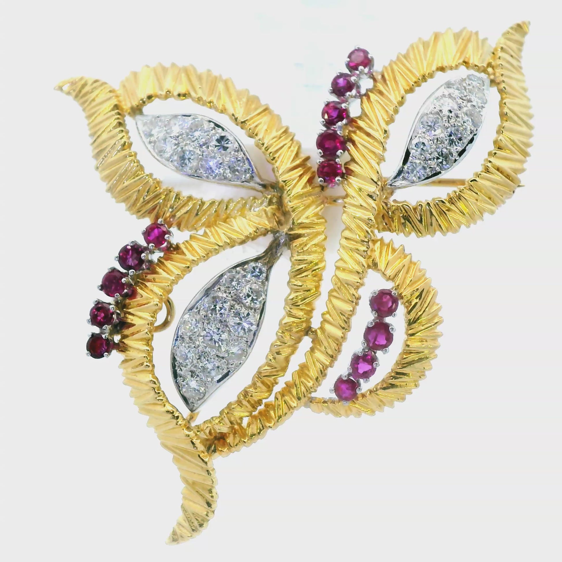 Contemporary 18k Yellow and White Gold Butterfly Pin/Pendant w/Ruby & Diamond