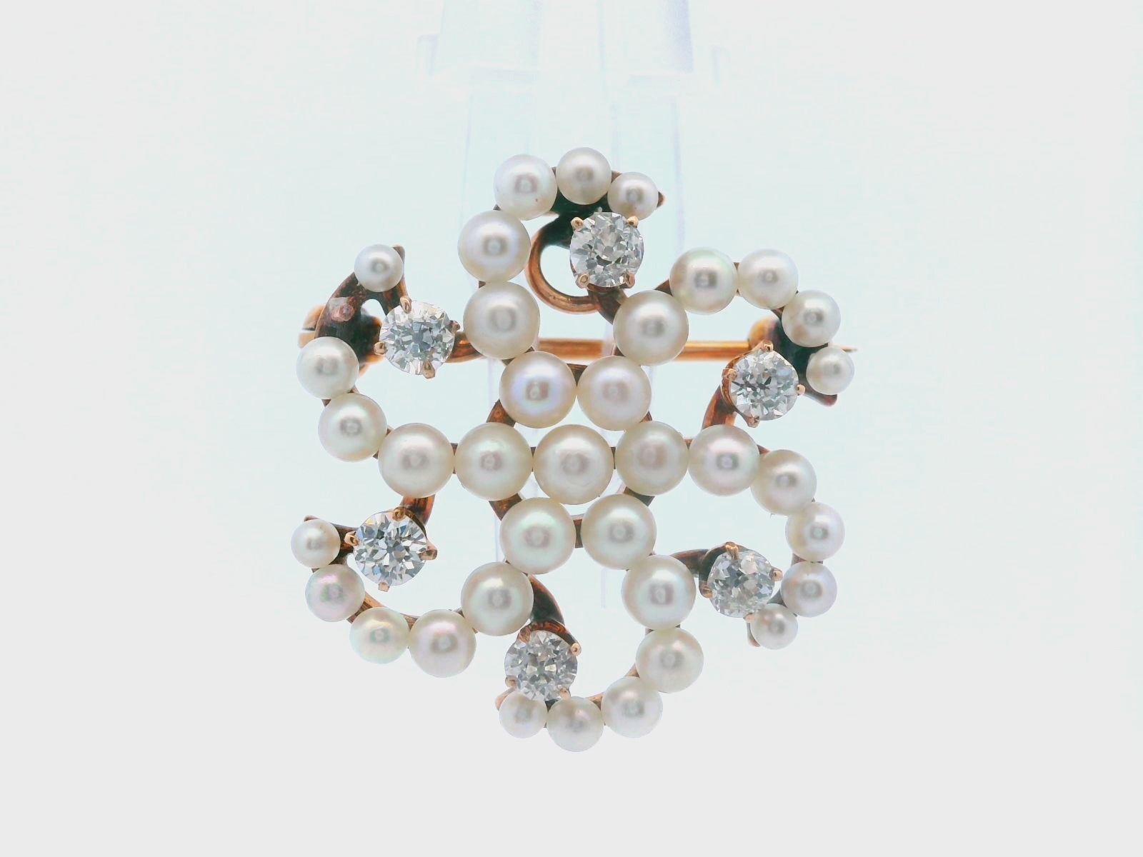 14k Rose Gold Antique Seed Pearl & Diamond Brooch/Pendant