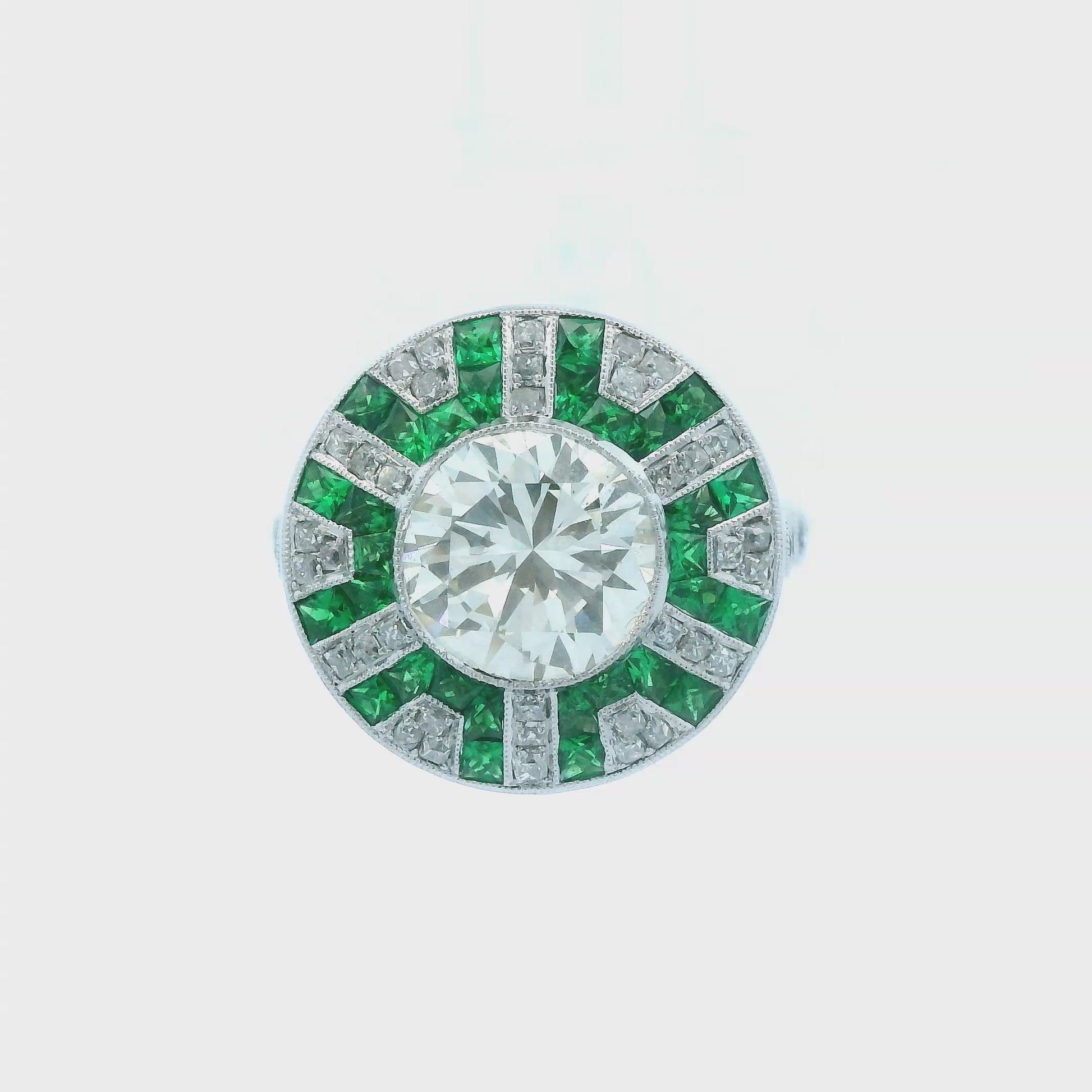 Contemporary Platinum Tsavorite and Diamond Ring