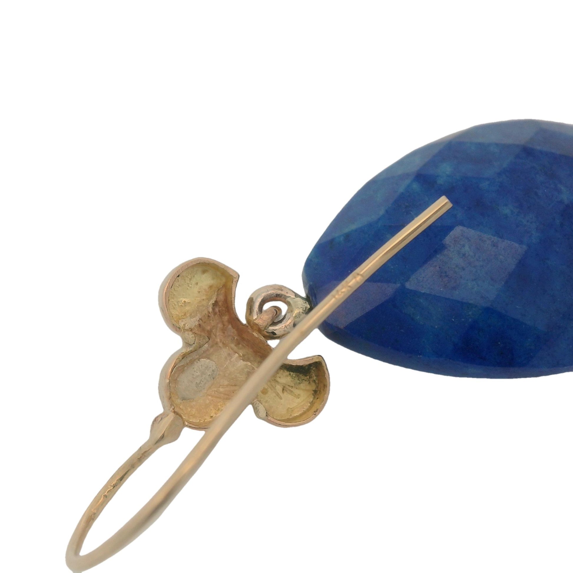 1880 Etruscan 18k Yellow Gold Lapis Lazuli Drop Earrings