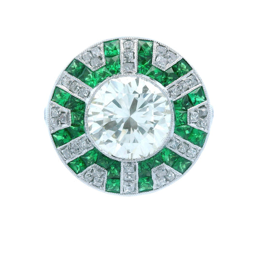 Contemporary Platinum Tsavorite and Diamond Ring
