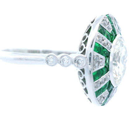 Contemporary Platinum Tsavorite and Diamond Ring