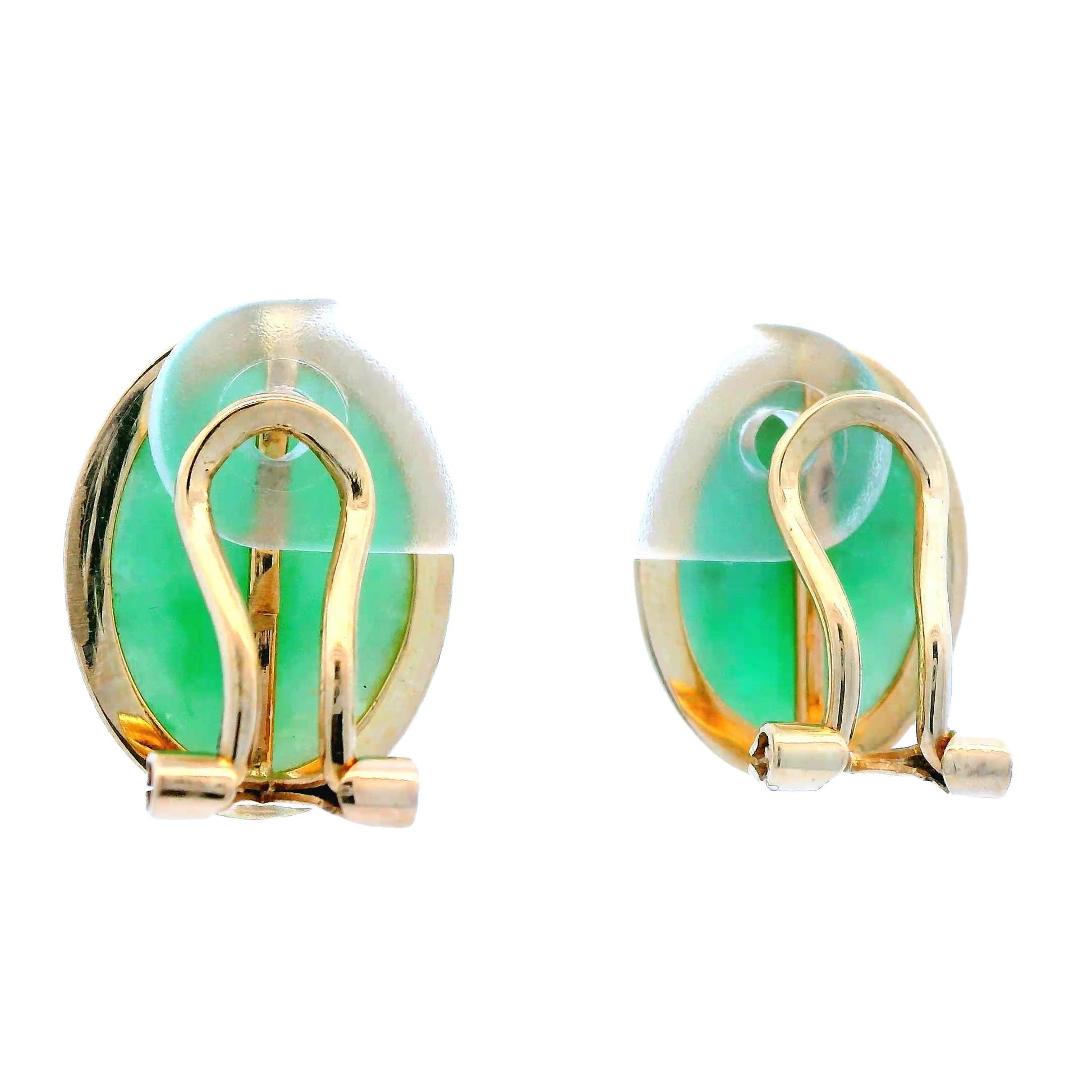 Contemporary 14k Yellow Gold Jade Clip-On Earrings