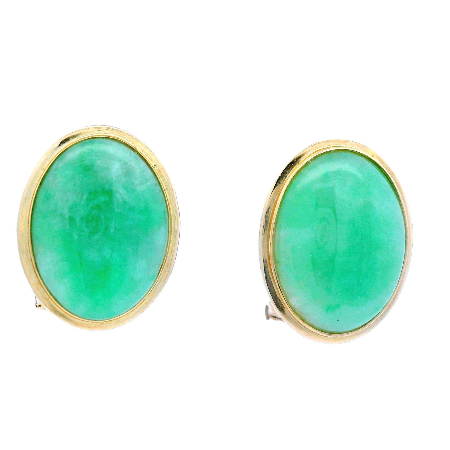 Contemporary 14k Yellow Gold Jade Clip-On Earrings