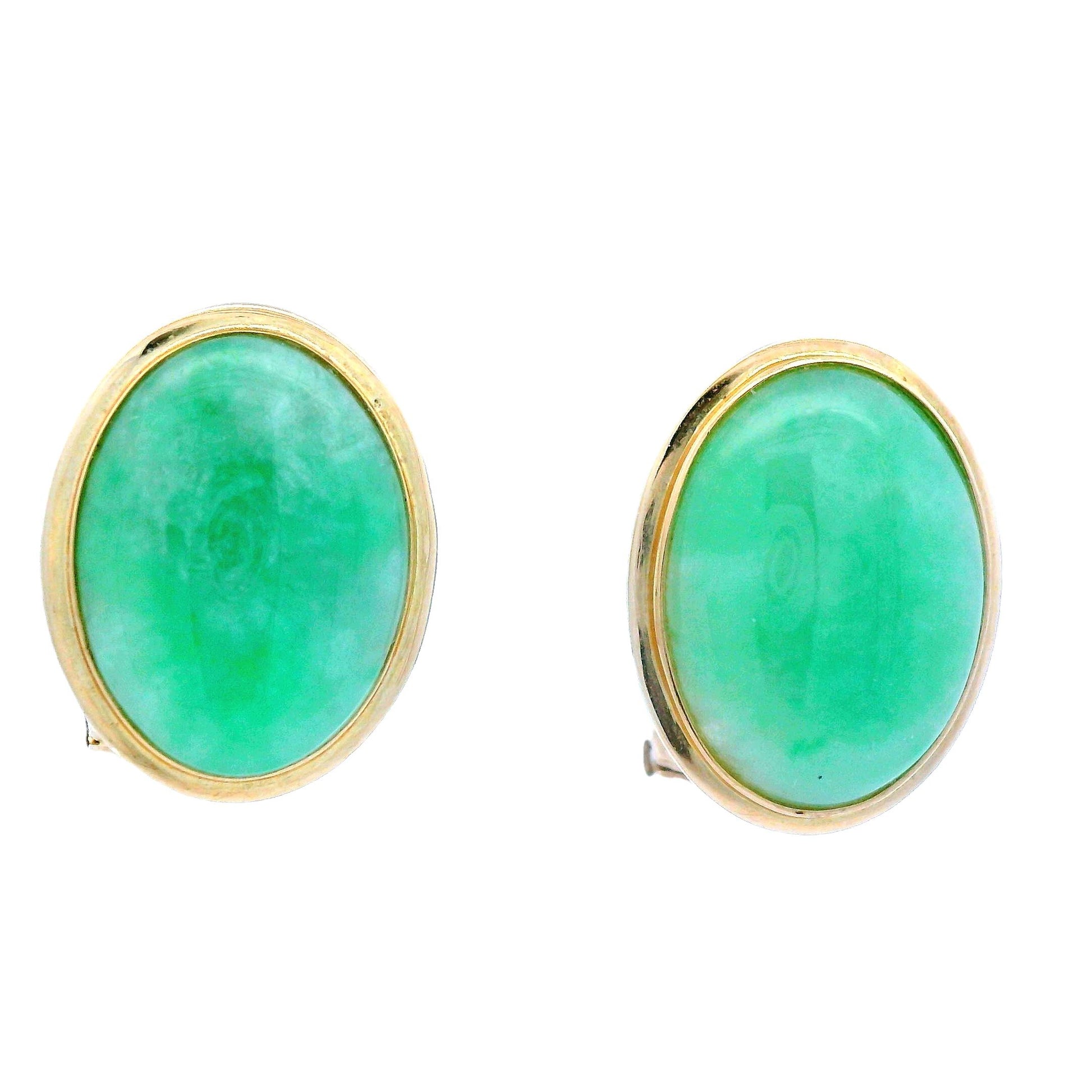 Contemporary 14k Yellow Gold Jade Clip-On Earrings