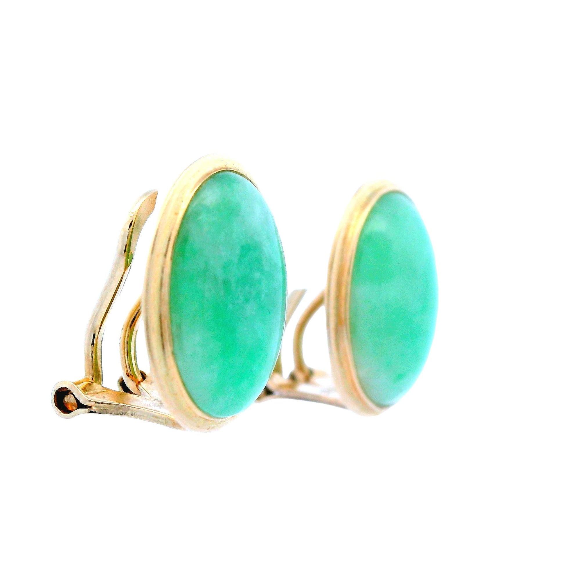 Contemporary 14k Yellow Gold Jade Clip-On Earrings