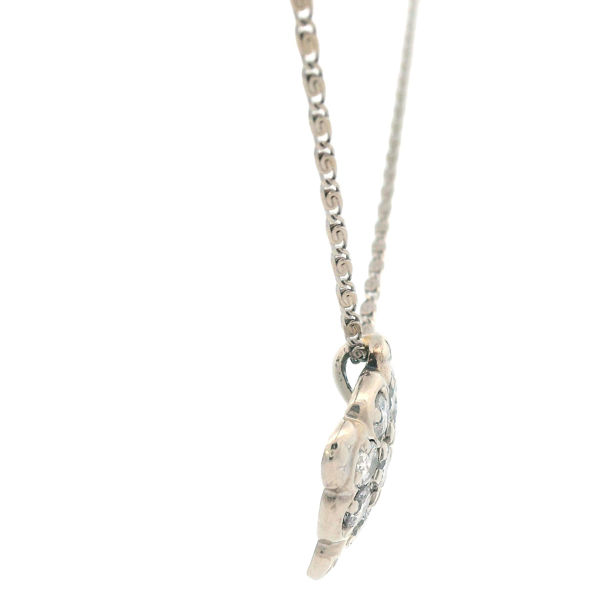 1960s 14k White Gold Diamond Cluster Pendant Necklace