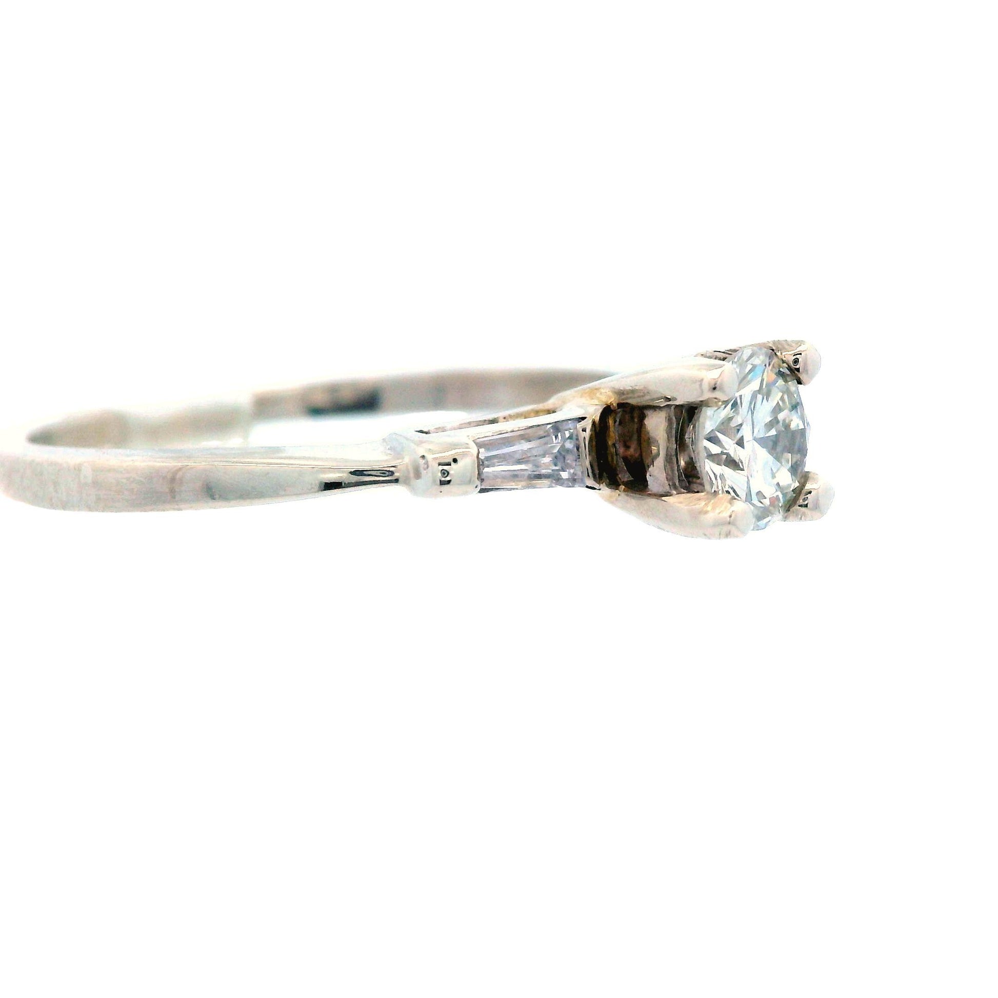 Retro 1960s 14k White Gold Baguette and Round Diamond Ring
