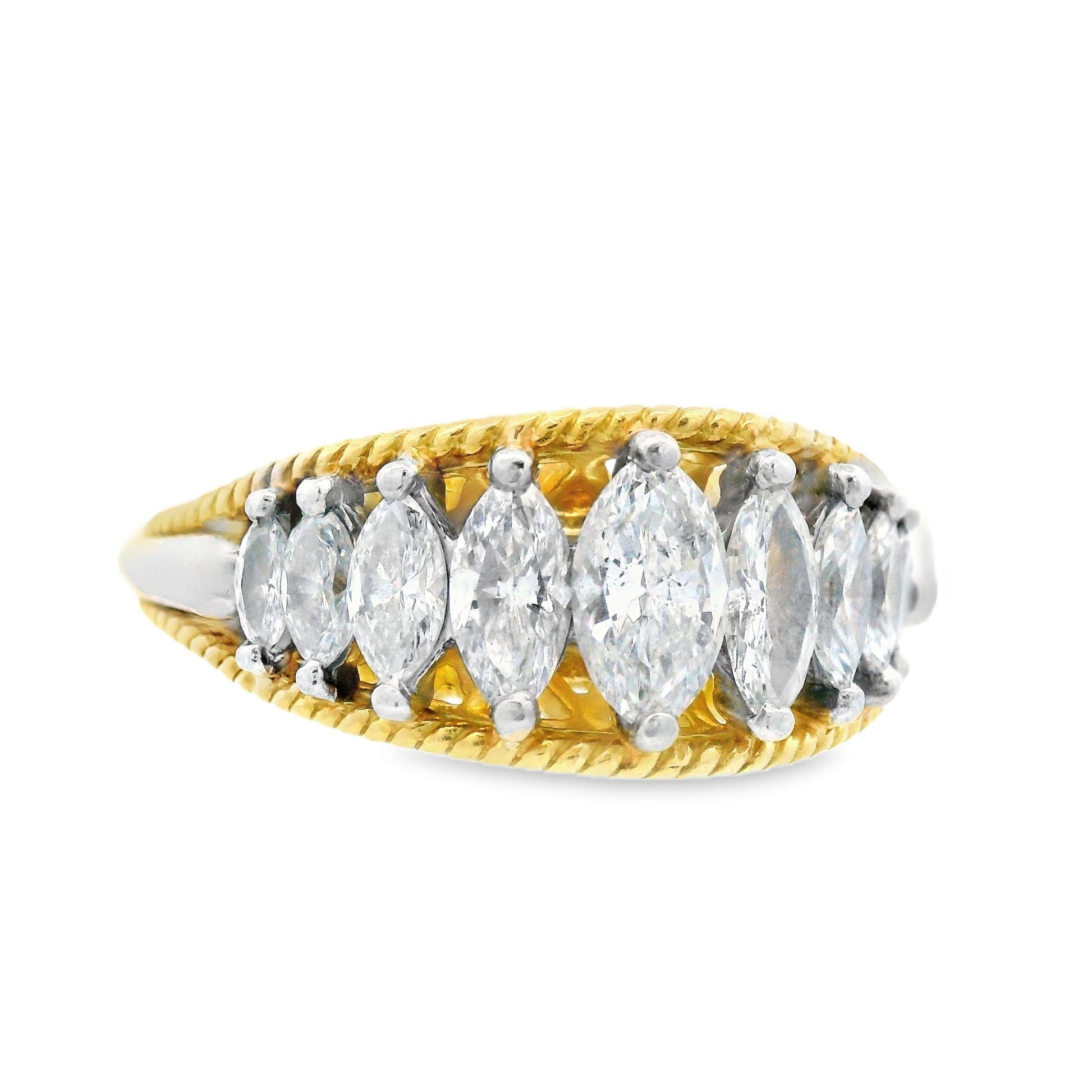 1970s Platinum and 18K Yellow Gold Marquise Diamond Band w/ Independent App.
