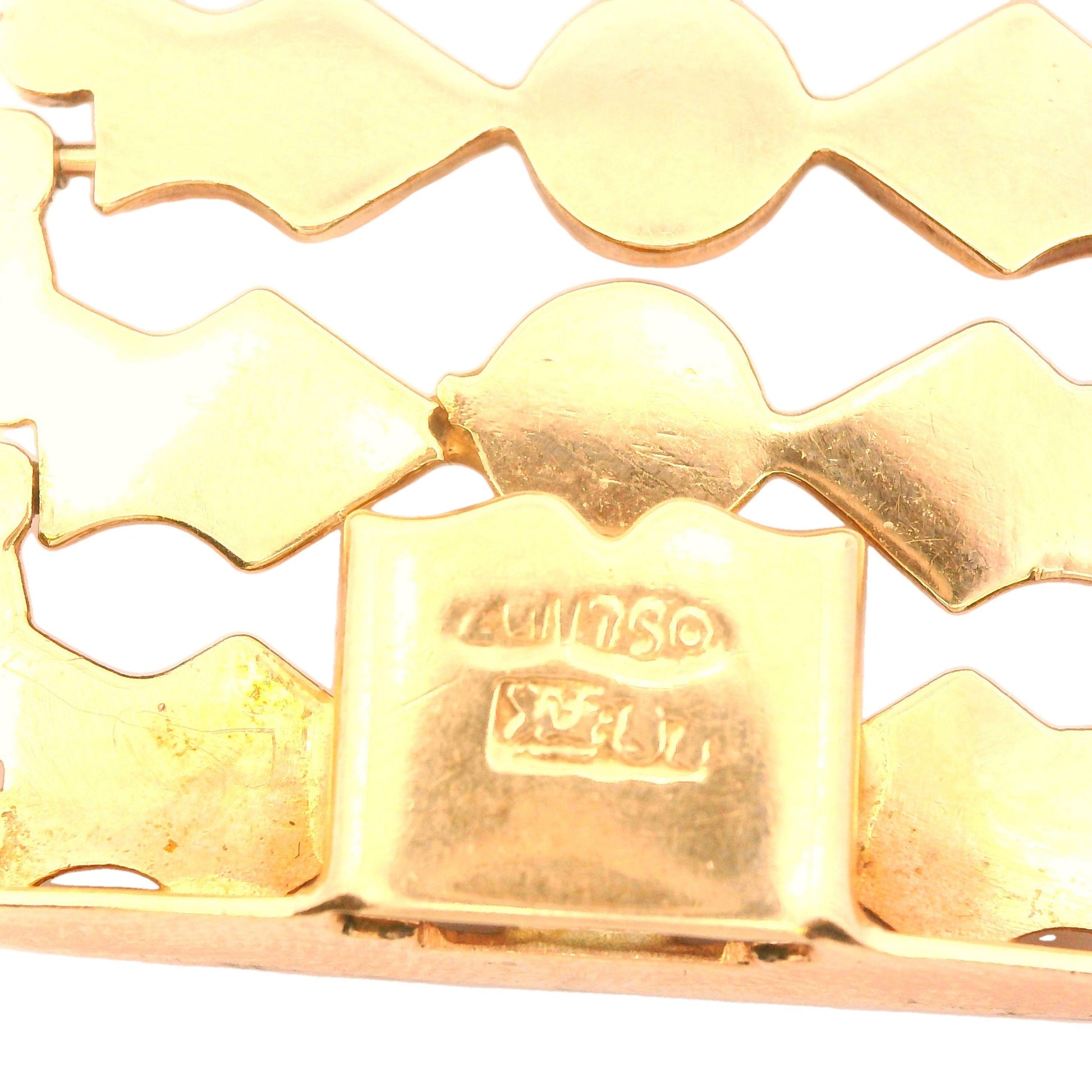 1950s 18k Yellow Gold Italian Fancy Link Bracelet 1 Inch Wide