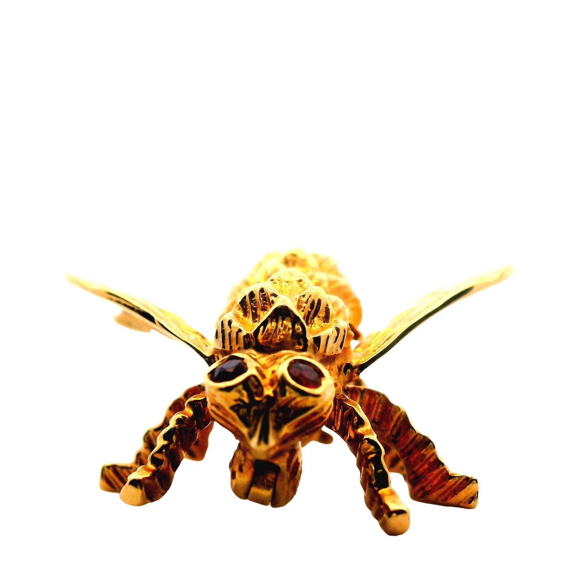 18k Yellow Gold Herbert Rosenthal Ruby Eyes Large Bee Pin/Brooch