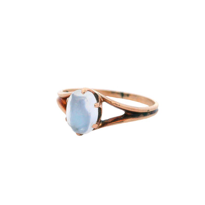 Side view of the 14k rose gold Victorian ring, showcasing its intricate band design and vintage craftsmanship.