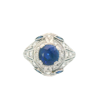 1915 Art Deco Platinum Diamond and Sapphire Ring